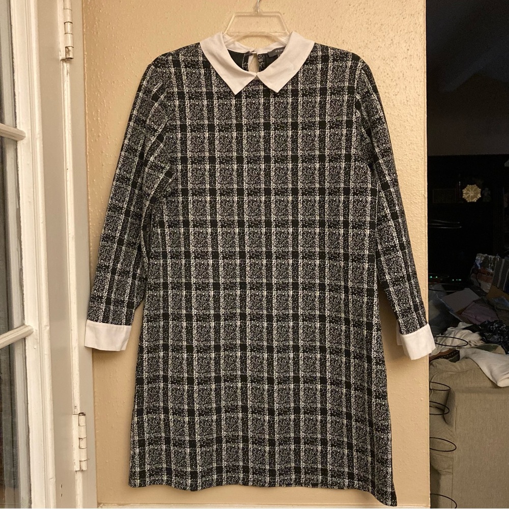 Primark Black and White Checkered Long Sleeve Dress